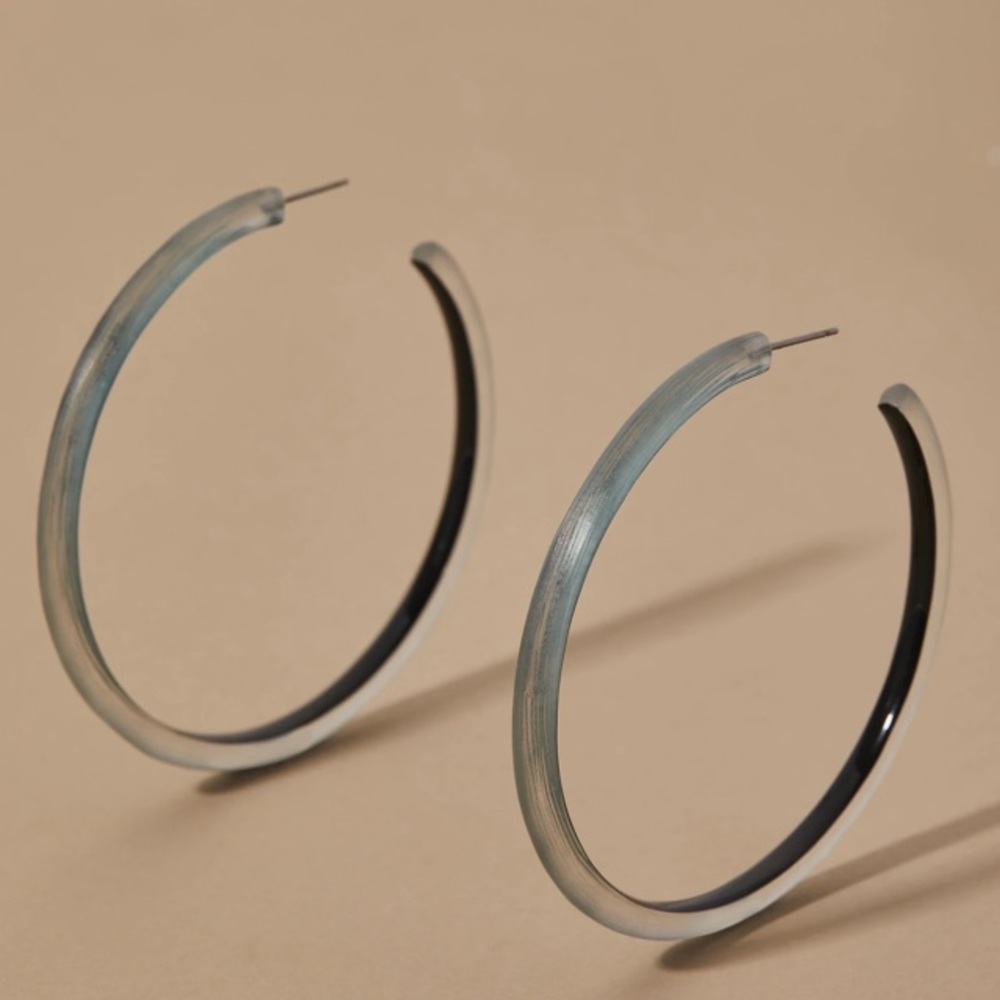 ALEXIS BITTAR Blue Grey Lucite Large Skinny Thin Lightweight Post Hoop Earrings